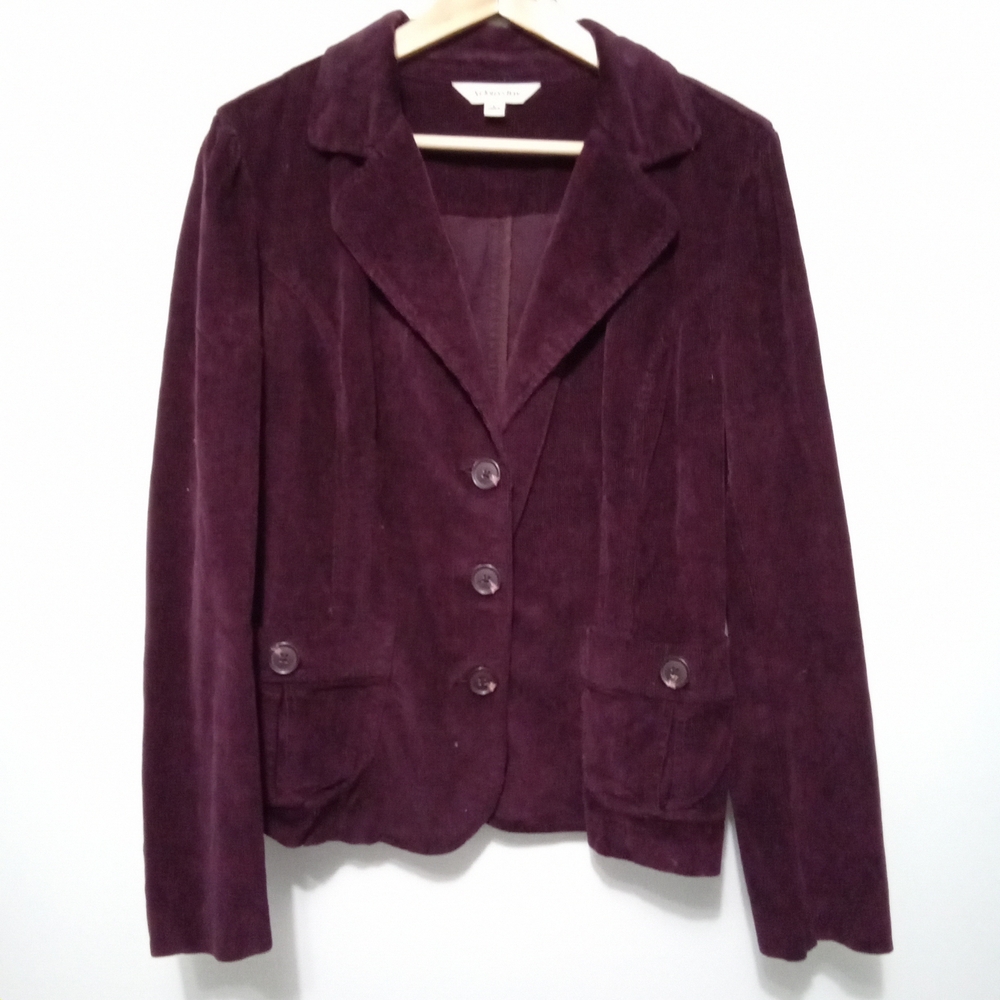 St. John's Bay Plum Faux Suede Button-Front Blazer Jacket, Size Large - Picture 2 of 8
